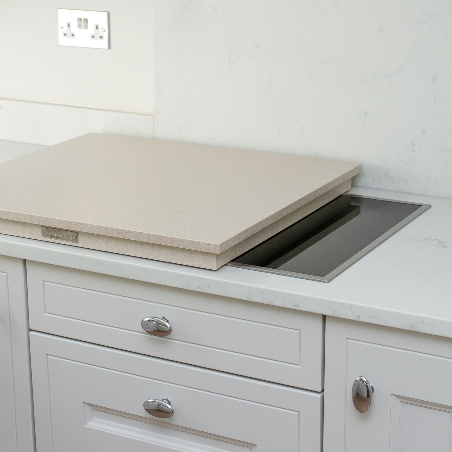 Wooden Hob Cover, Electric, Half, Beige Linen