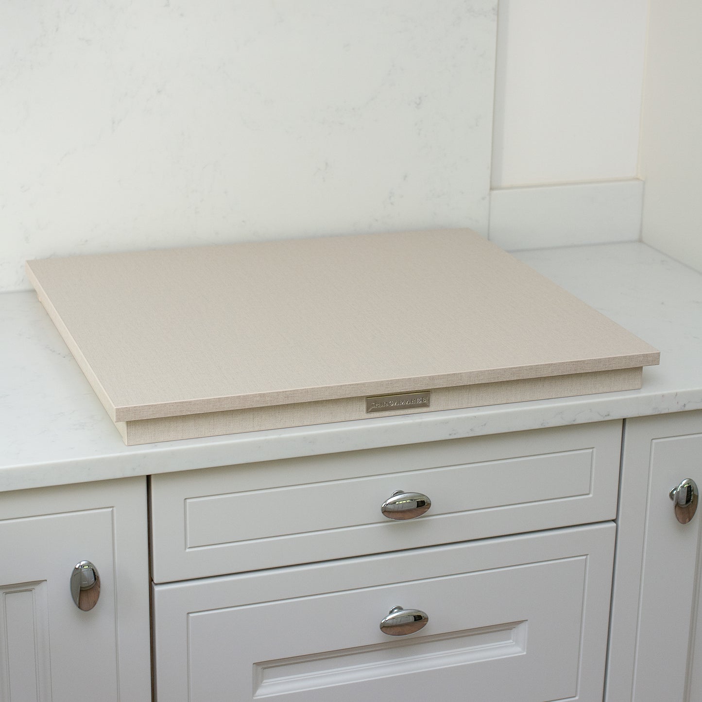 Wooden Hob Cover, Electric, Angle, Beige Linen