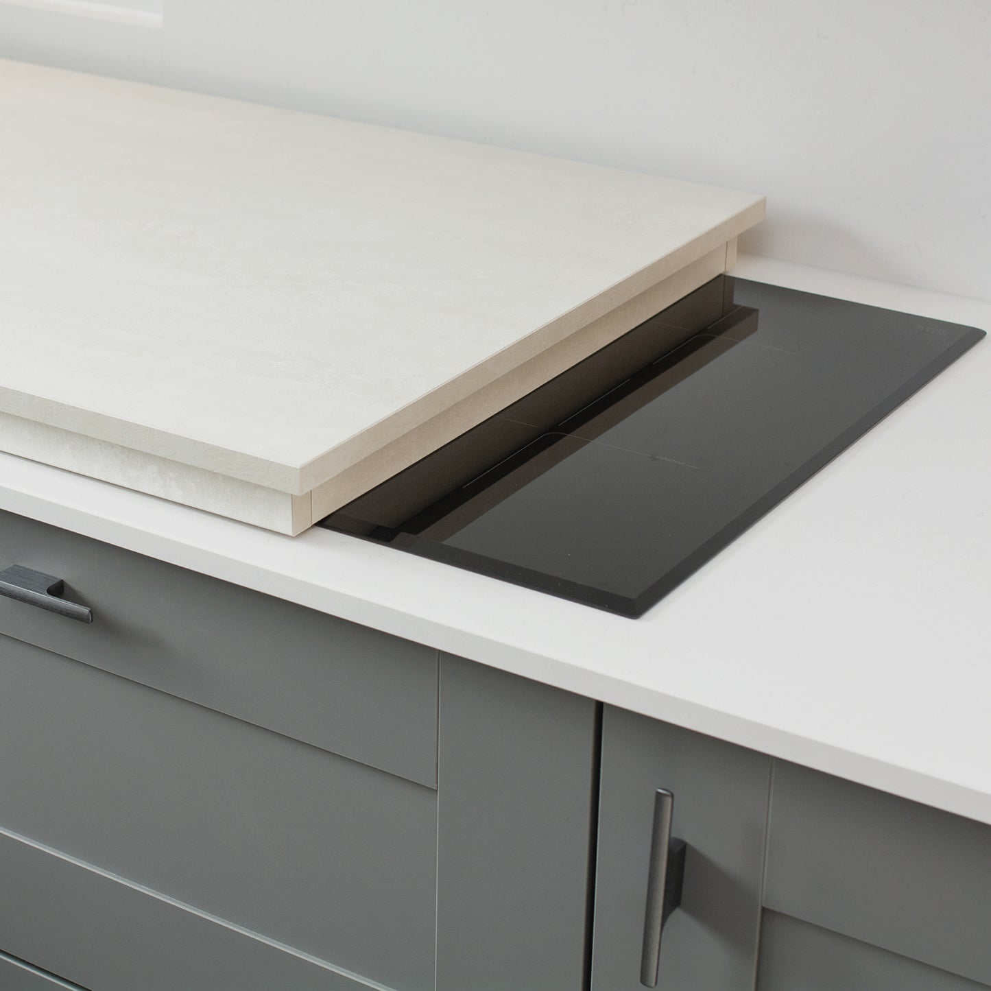 Wooden Hob Cover, Electric, Half, Ivory Silk